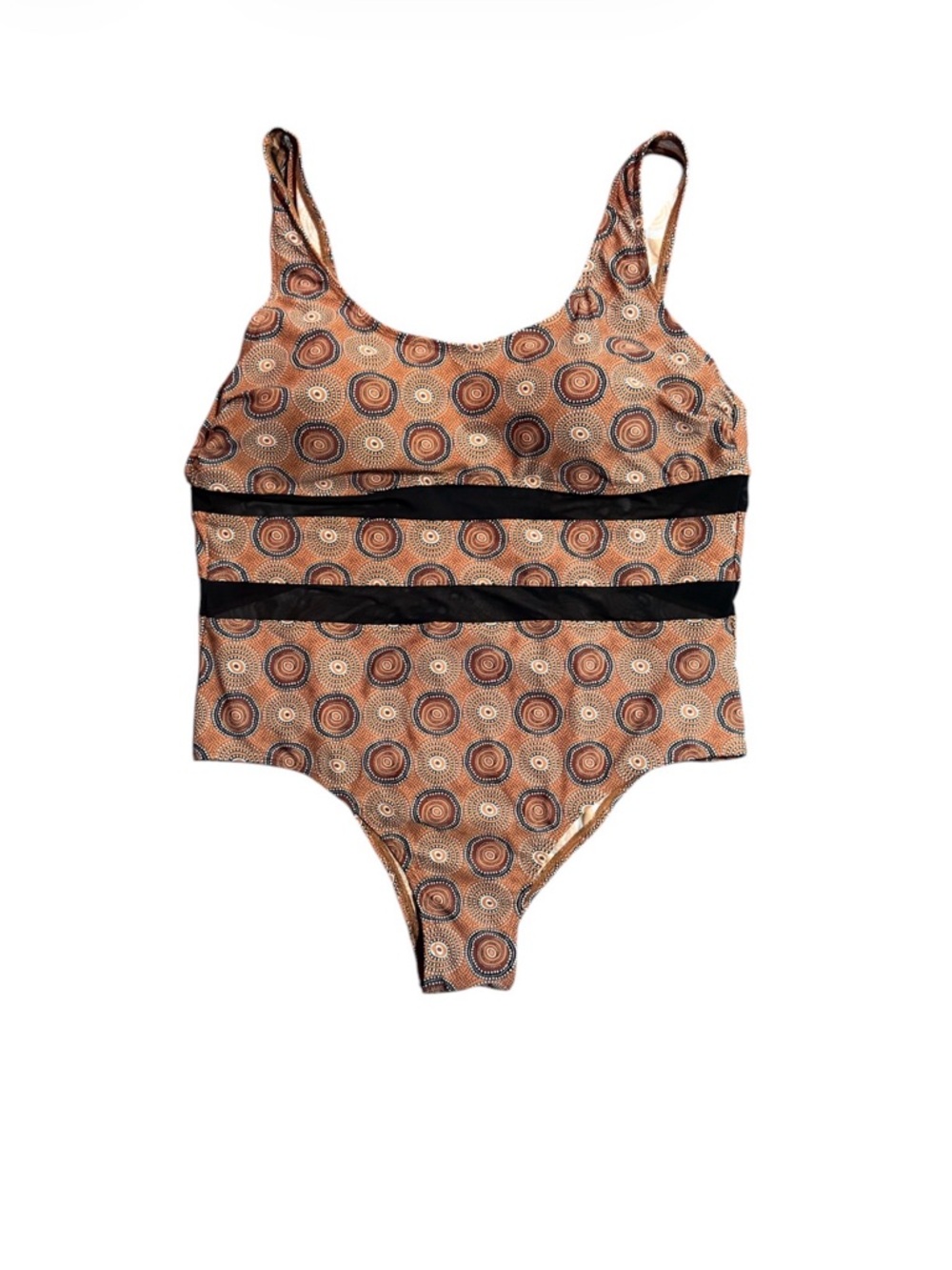 Sun & Sea Women’s Patterned One-Piece Swimsuit with Black Mesh Bands Size 18